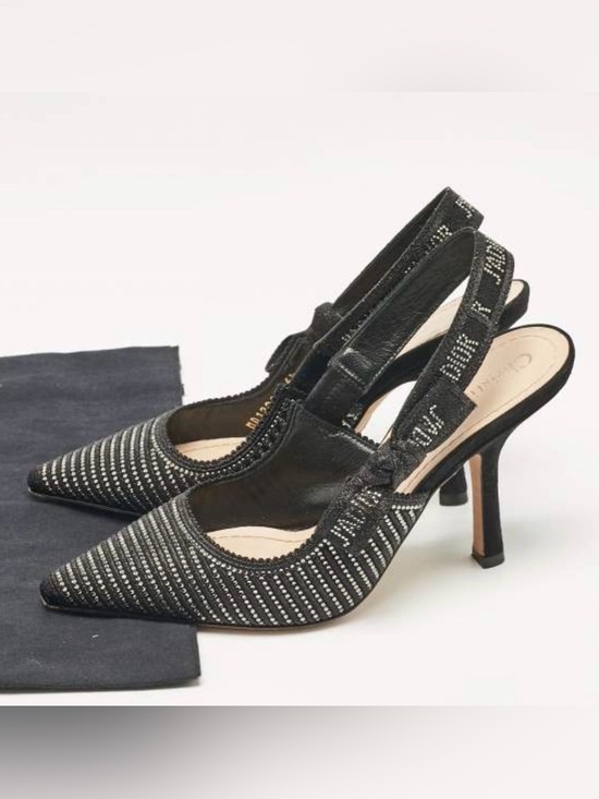Dior Shoes - Dior Black Crystal Embellished Lurex Fabric J'adior Slingback Pumps Size 37.5